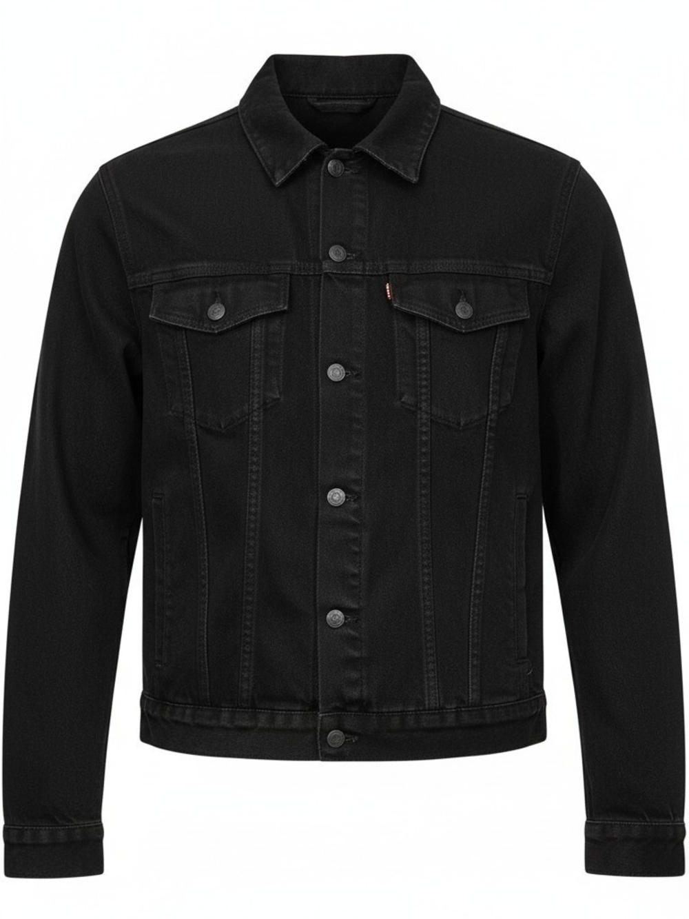 H&M L.O.G.G. Men’s Medium Black Denim Trucker Jacket Button Front Jean Coat